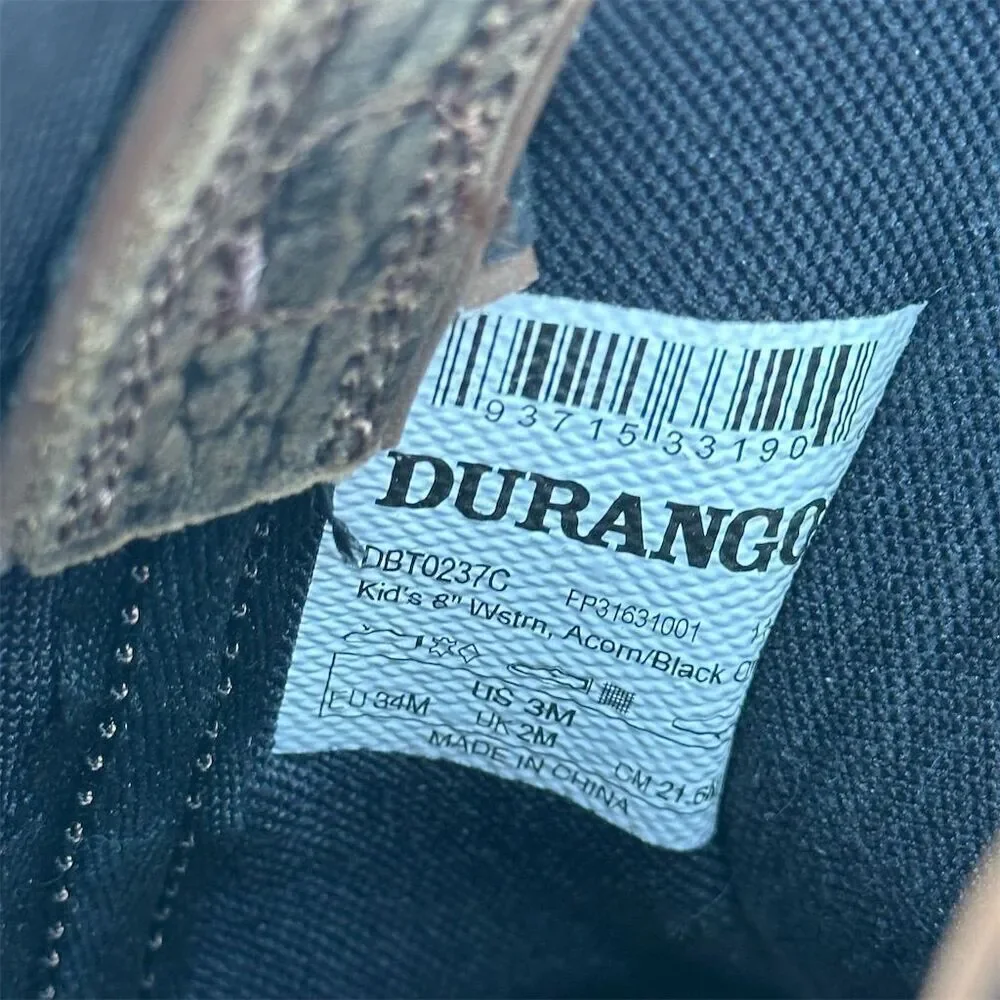 Durango Lil' Rebel Pro Kids' Western Boots Size 3M Square Toe